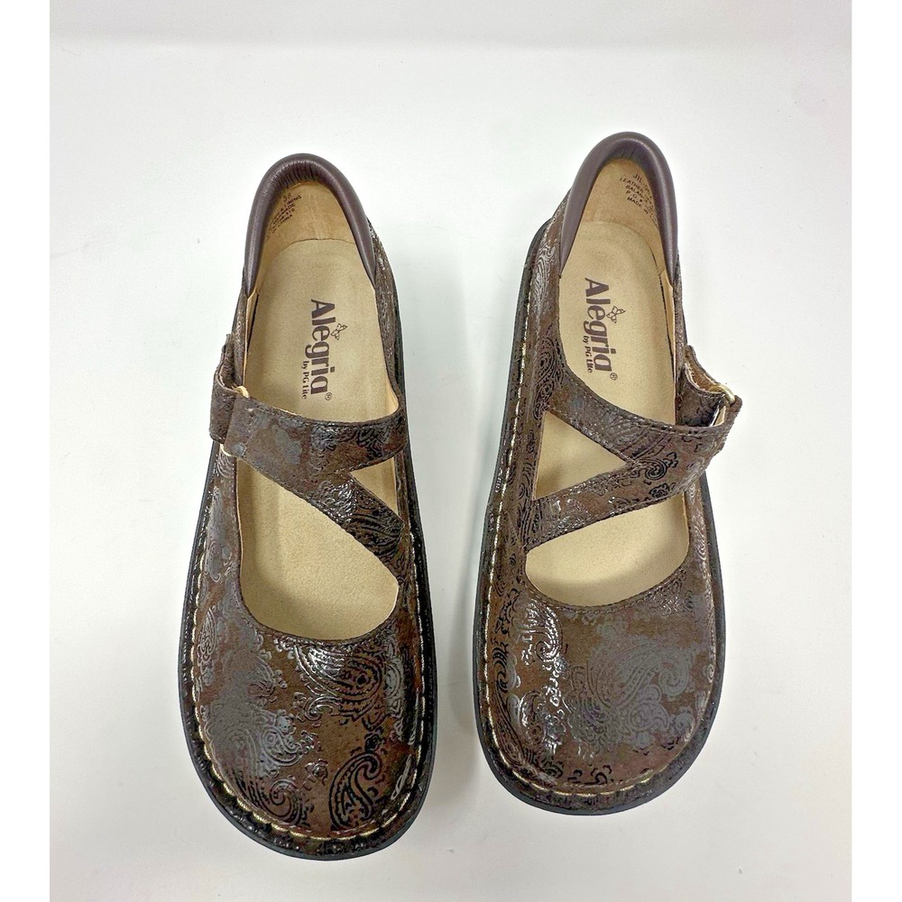 Alegria JIL- 502 Brown Leather Mary Jane Comfort Shoes Sz 38 EU - MINT